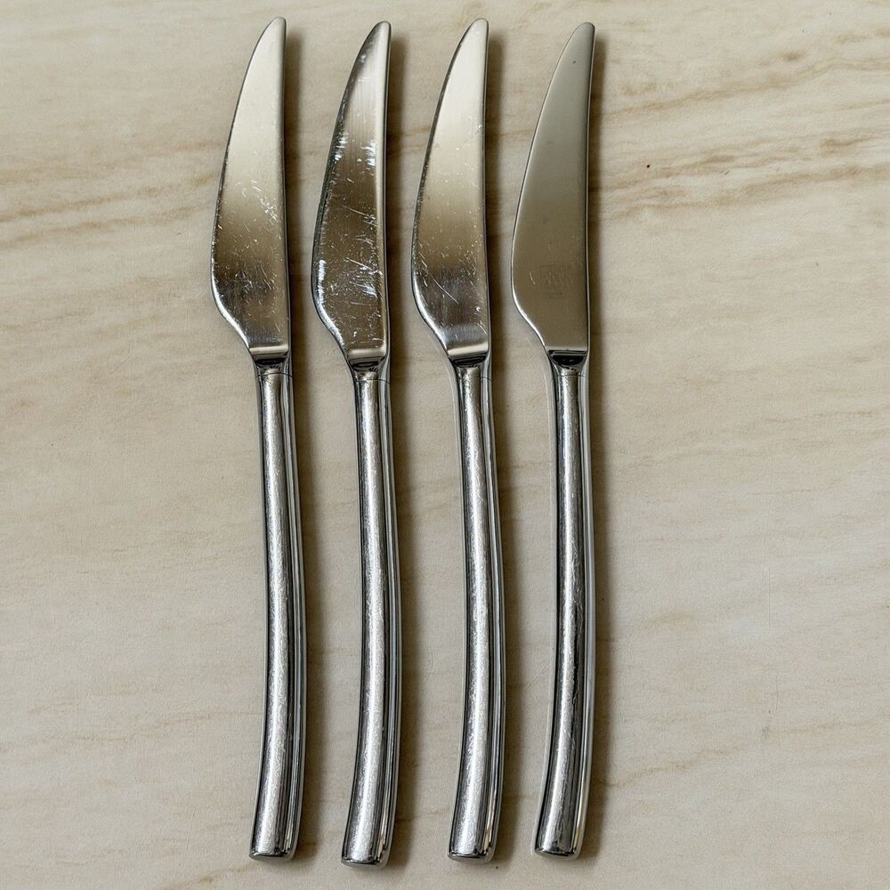 4pc Zwilling J.A. Henckels Opus Dinner Knives Stainless 9” Tip Curves Plain